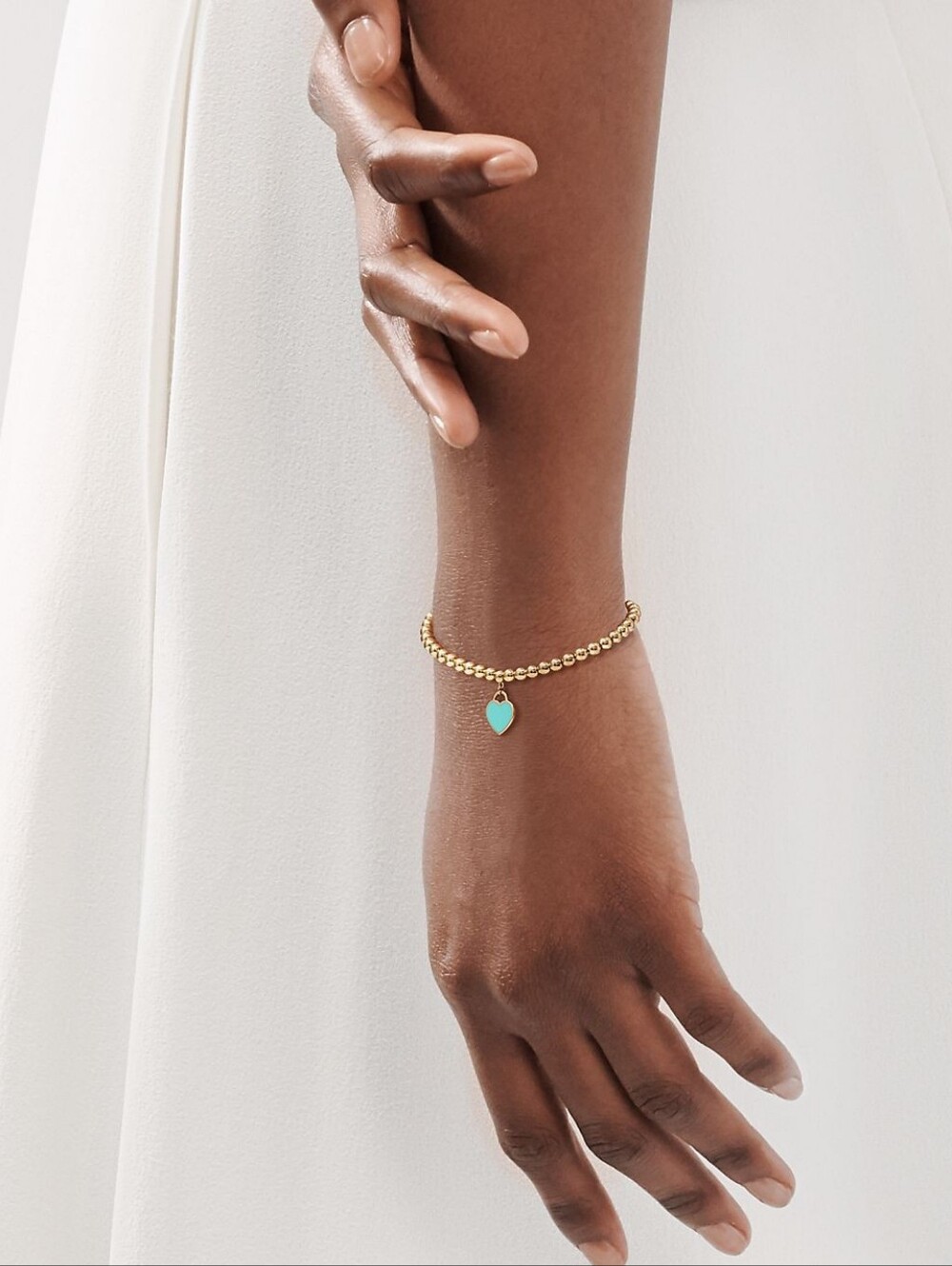 Tiffany & Co. Silver Bead Bracelet with Blue Heart Charm 7"